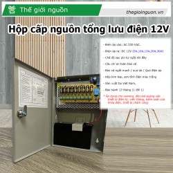 Hộp cấp nguồn tổng lưu điện dự phòng 20 cổng 12V 20A HN1220-20FC có xạc bình acquy, cầu chì bảo vệ